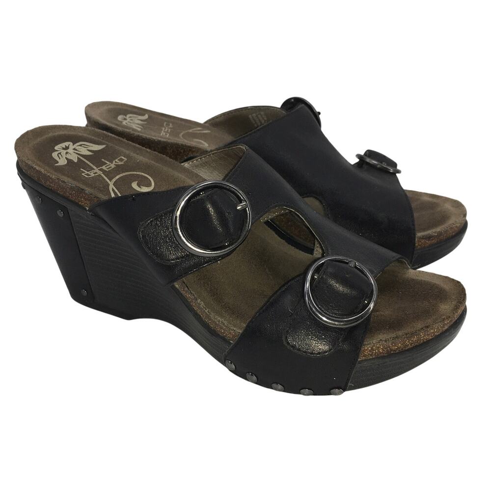 Dansko Fern Studded Wedge Platform Sandal Black Leather Womens 38 (8) Boho